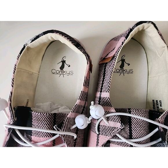 New Corkys Pink And Black Plaid Slip On Shoes. Womens Size 11 - Picture 3 of 3